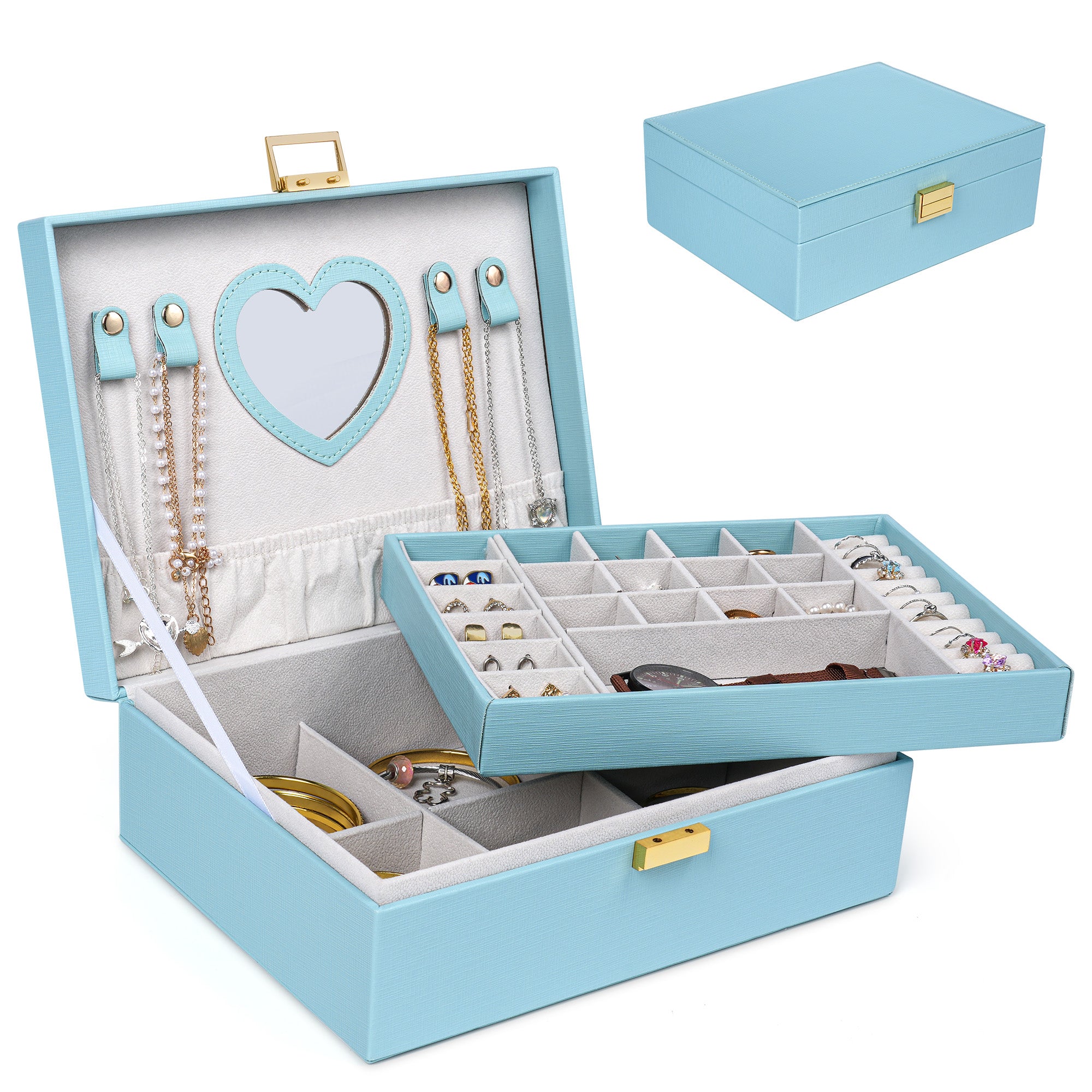 2-Layer Large Capacity Velvet Jewelry Organizer Box