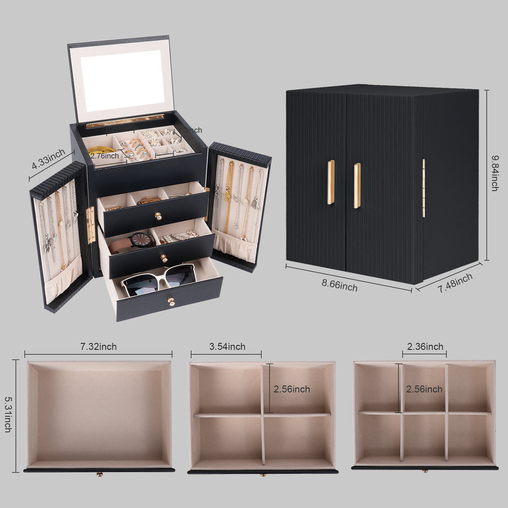 Double-door multi-functional jewelry storage box with a mirror