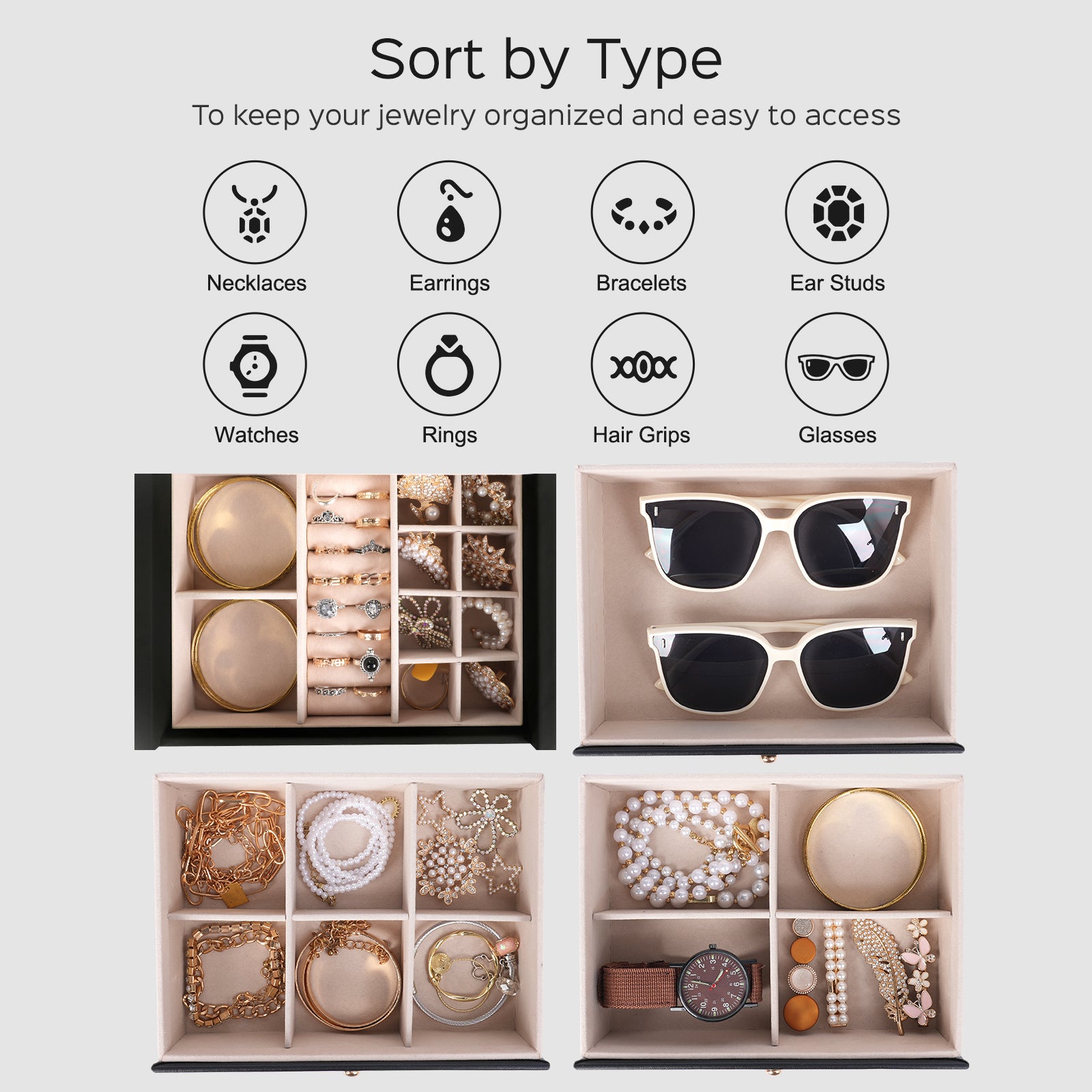 Double-door multi-functional jewelry storage box with a mirror