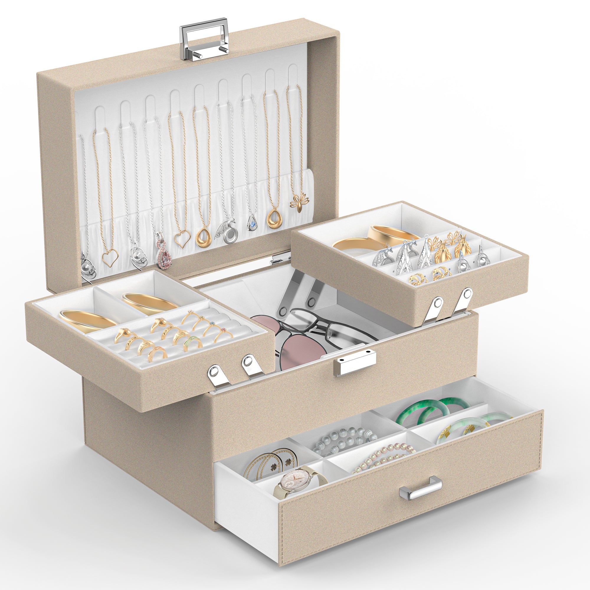 Expandable and compact jewelry storage box