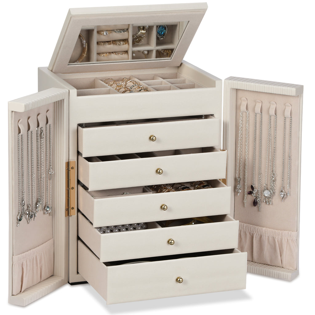Large capacity and multi-functional 6-layer storage box with mirror