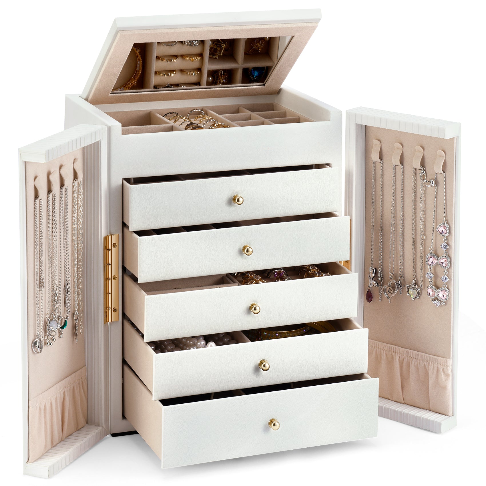 Large capacity and multi-functional 6-layer storage box with mirror