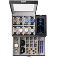 PU leather men's watch storage box with glass lid
