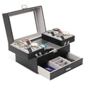 3-Layer PU Leather Watch Display Case with Movable Trays