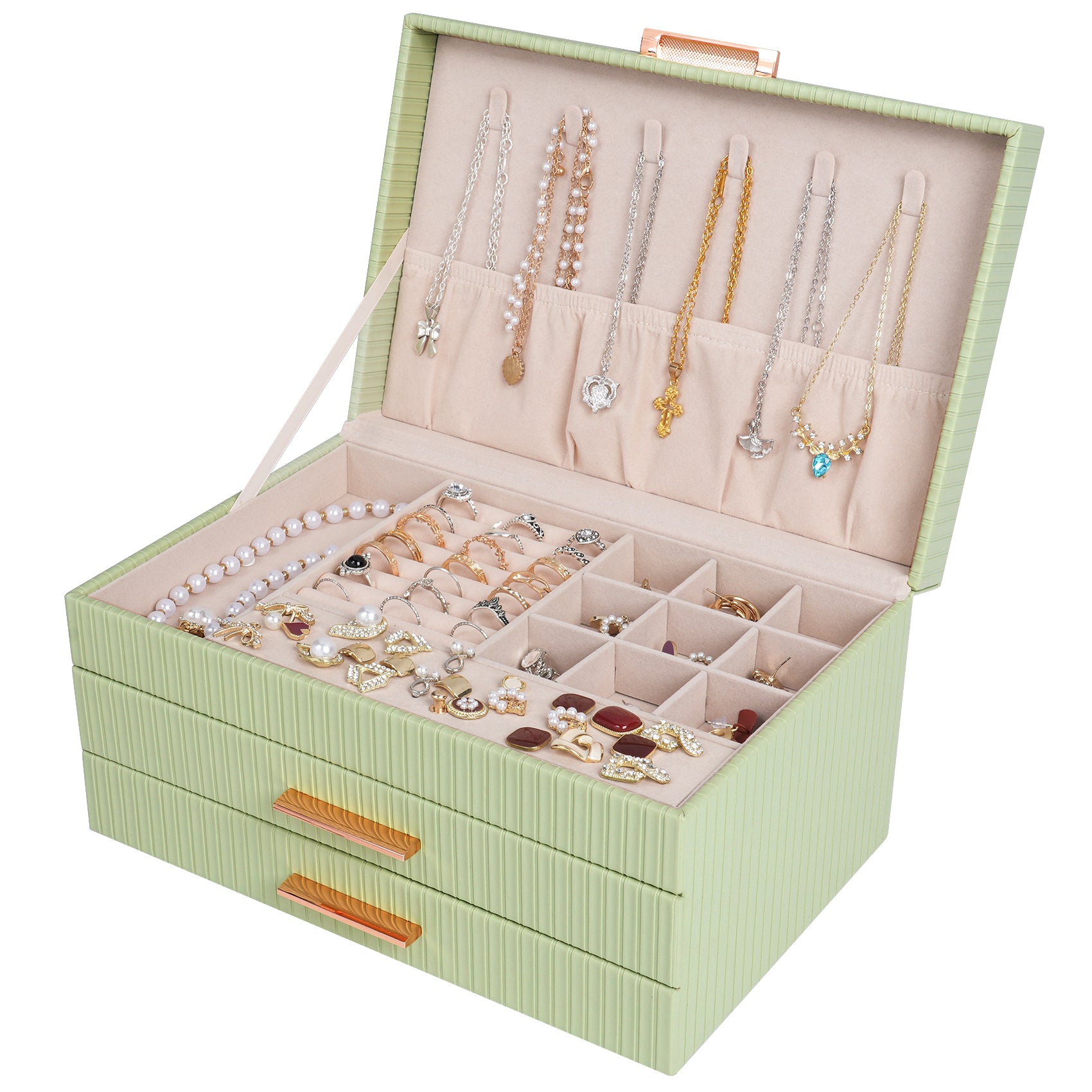 3-layer jewelry storage box with two drawers