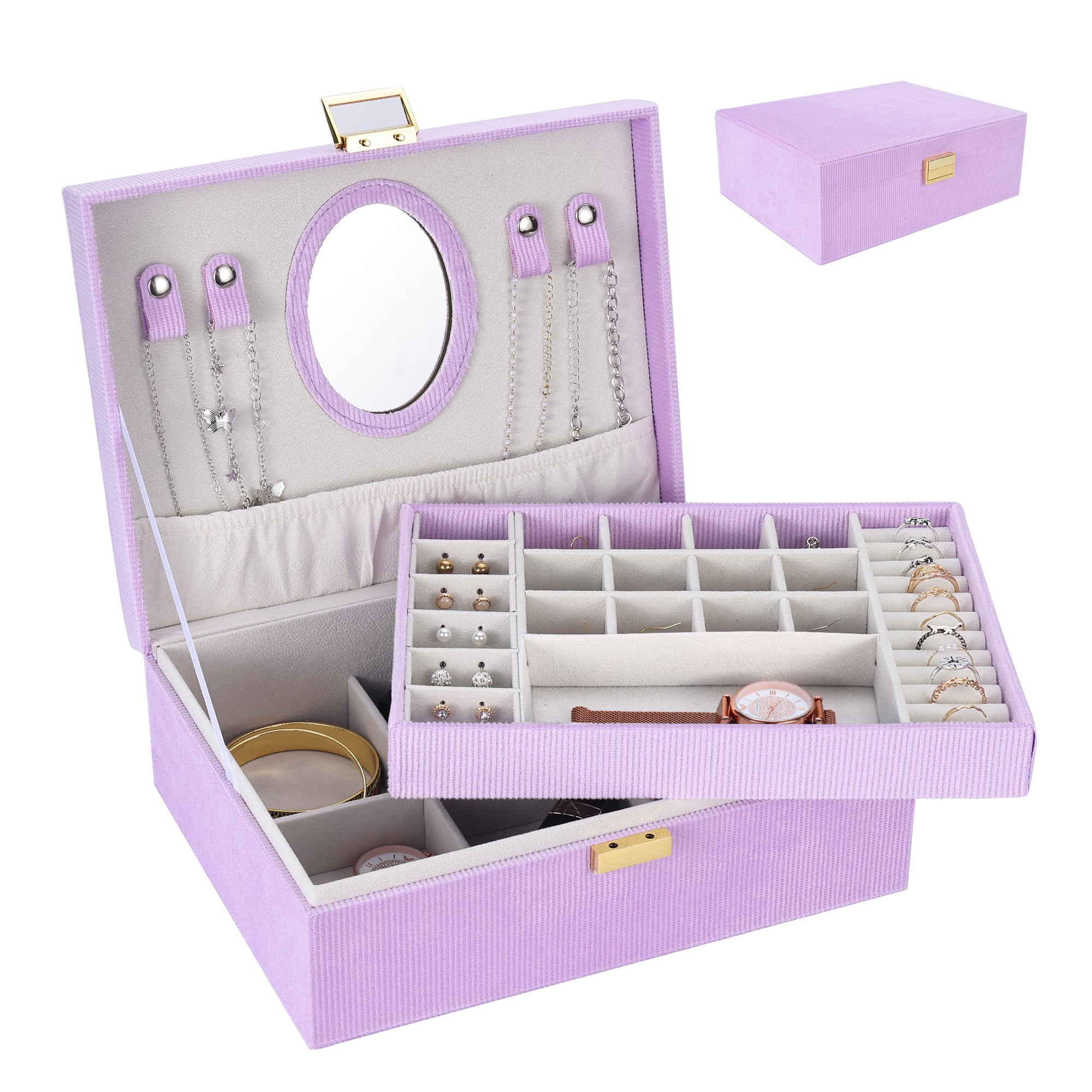2-Layer Large Capacity Velvet Jewelry Organizer Box