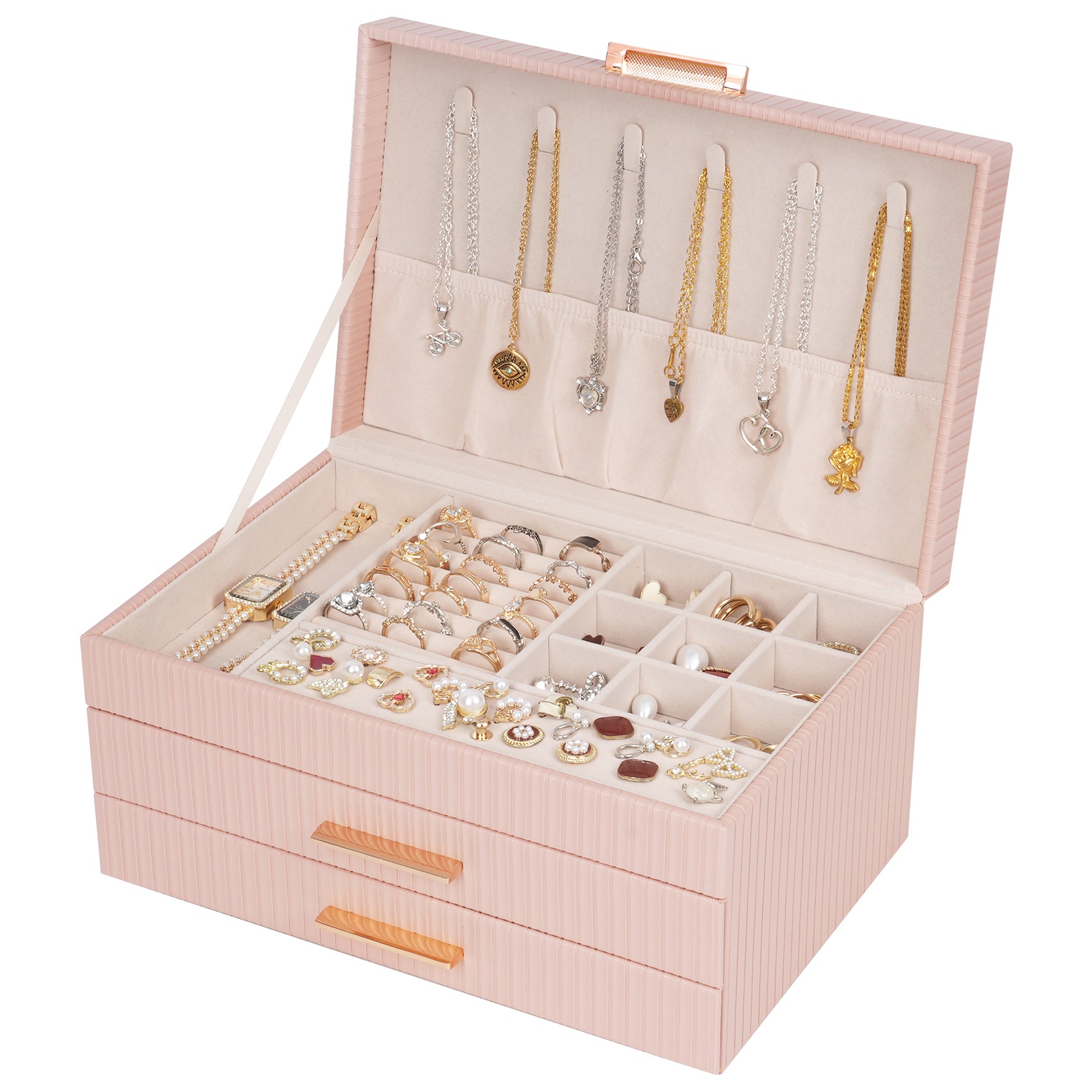 3-layer jewelry storage box with two drawers