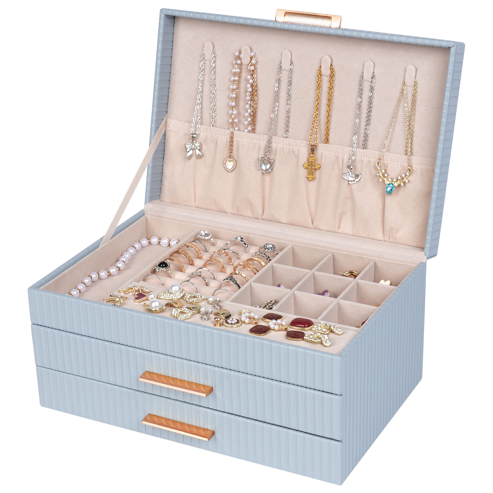 3-layer jewelry storage box with two drawers