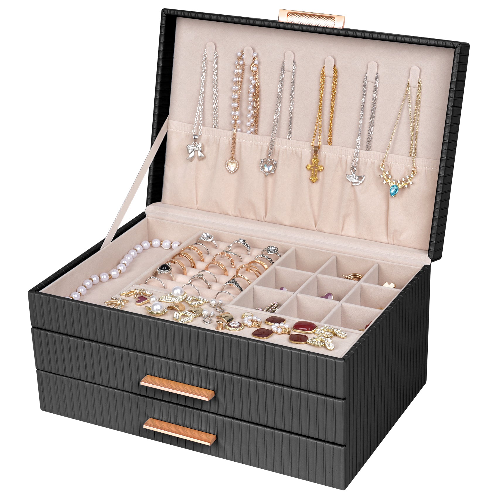 3-layer jewelry storage box with two drawers