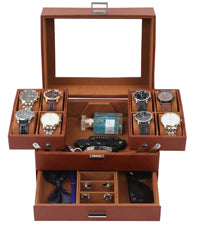 3-Layer PU Leather Watch Display Case with Movable Trays