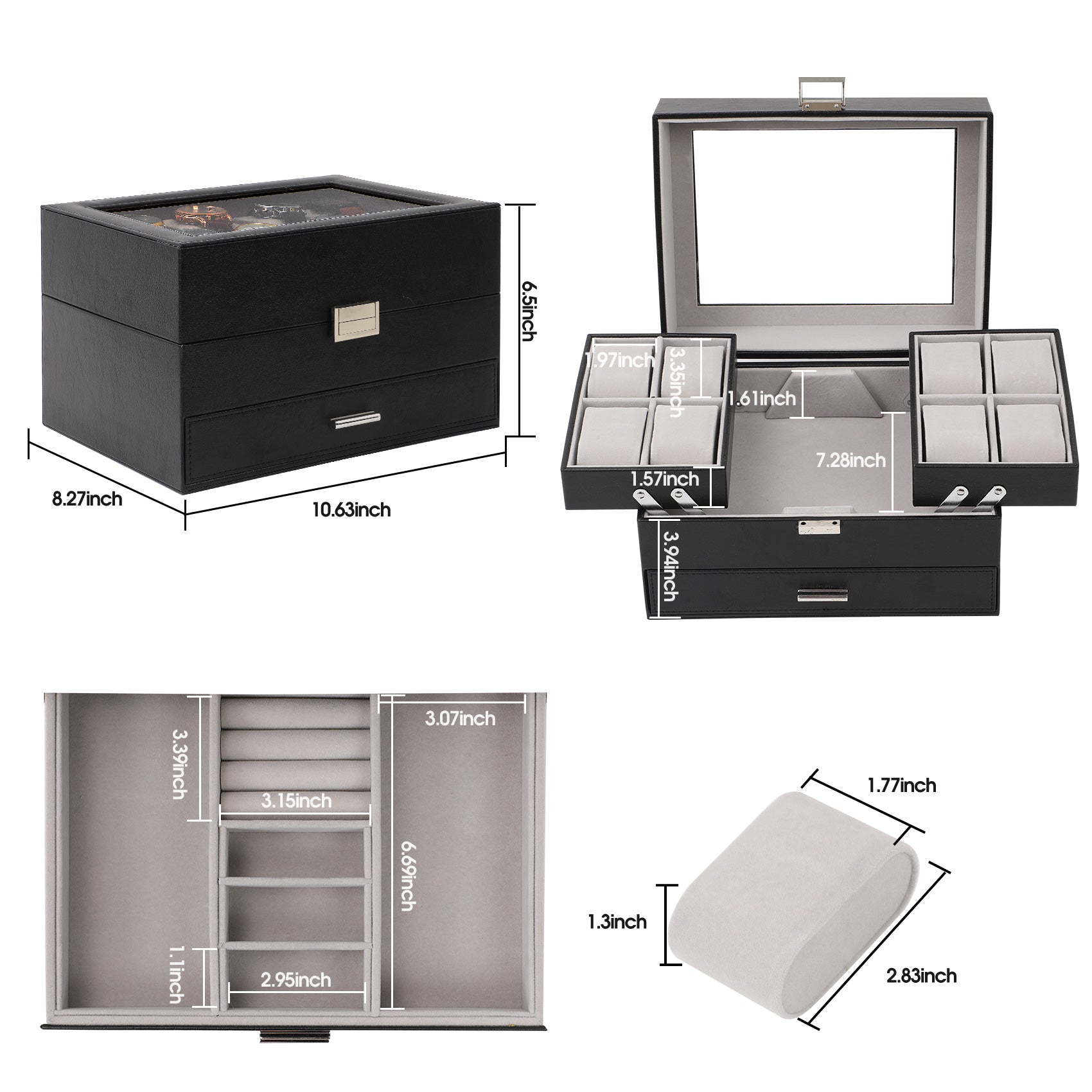 3-Layer PU Leather Watch Display Case with Movable Trays