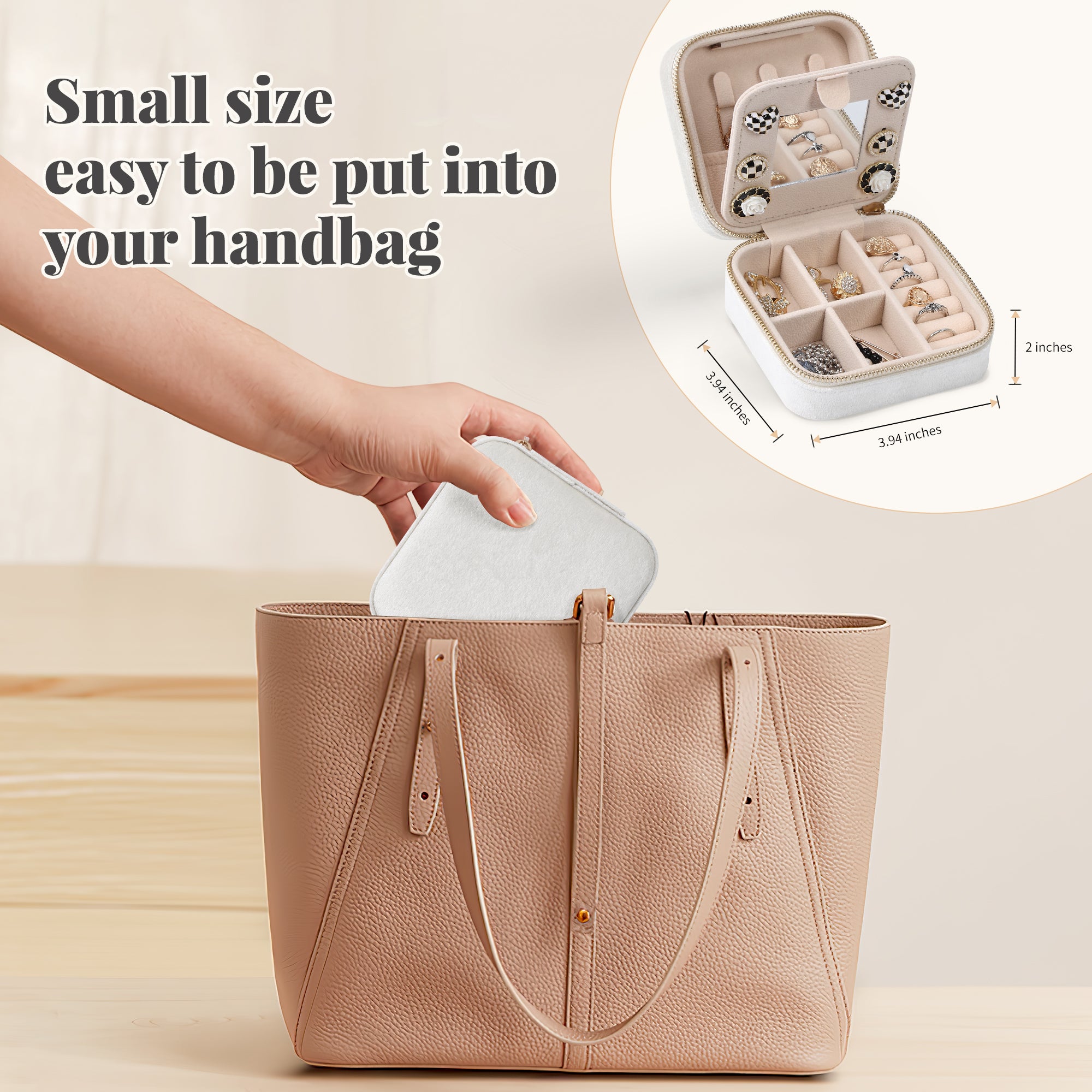 Mini three-layer jewelry storage box with a mirror