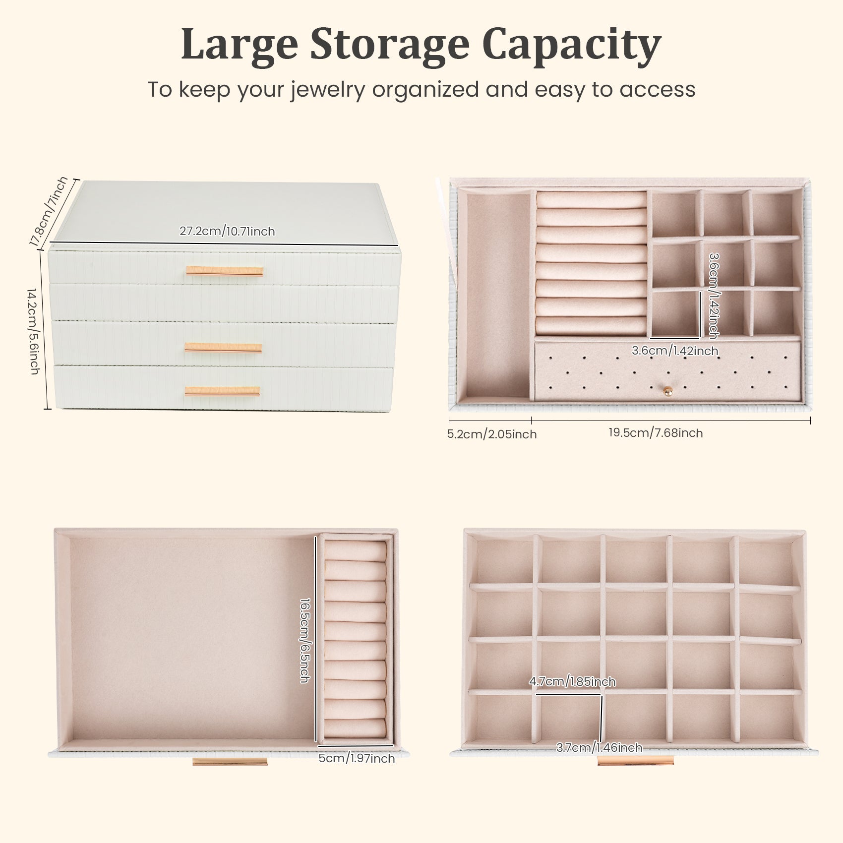 3-layer jewelry storage box with two drawers