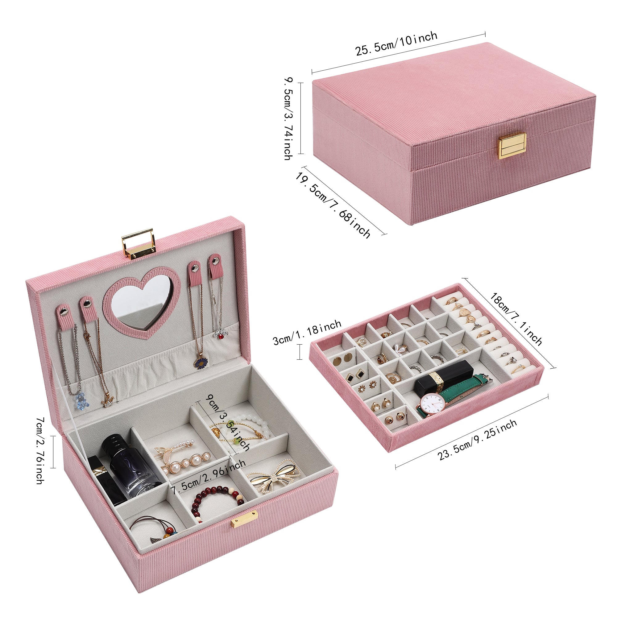 2-Layer Large Capacity Velvet Jewelry Organizer Box