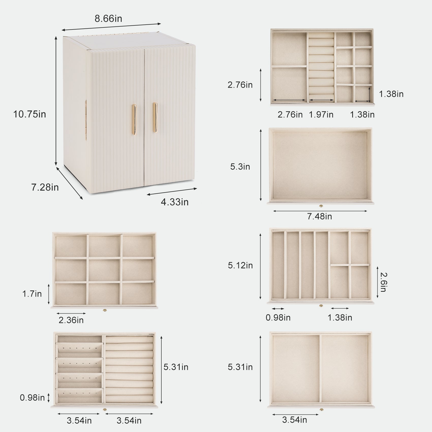 Large capacity and multi-functional 6-layer storage box with mirror