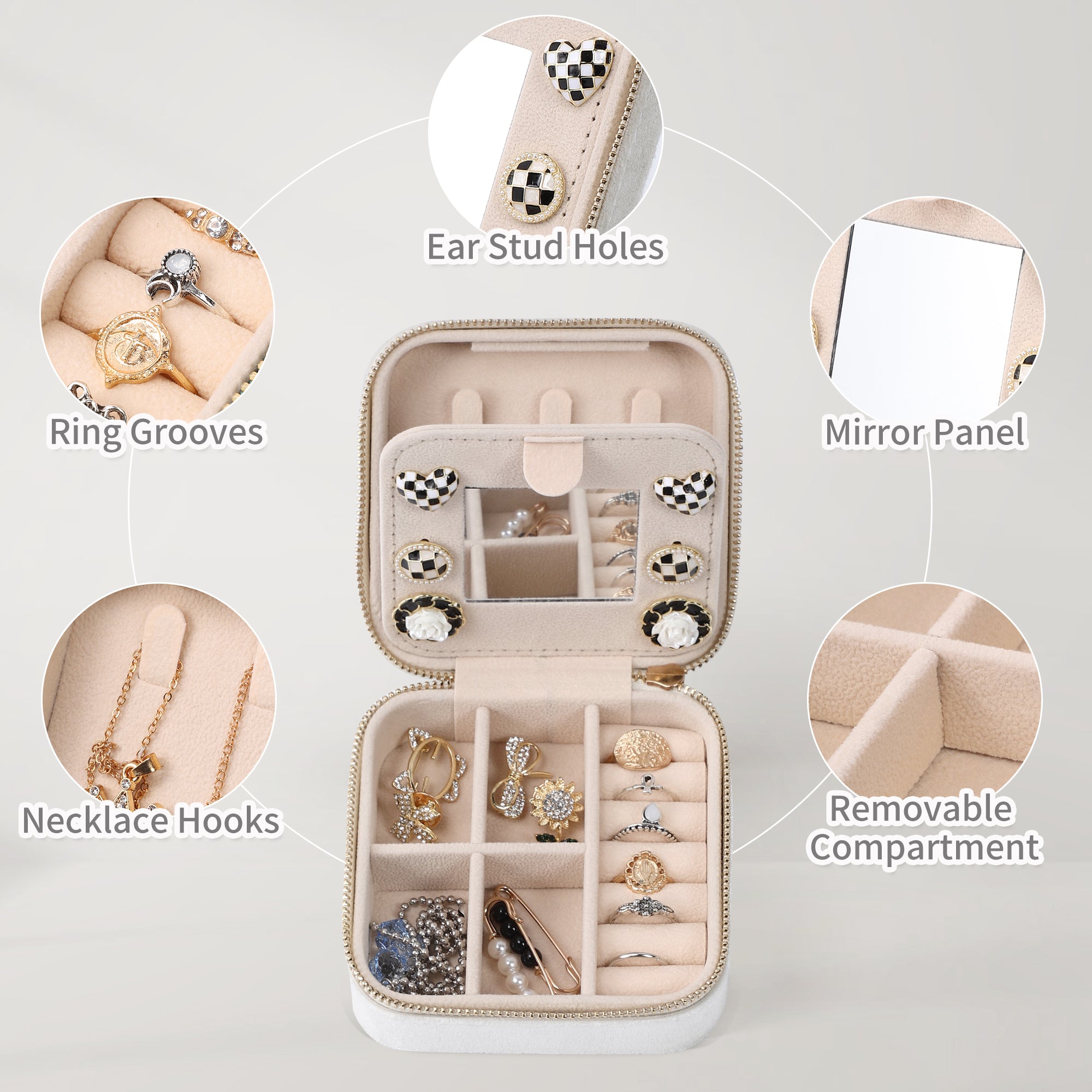 Mini three-layer jewelry storage box with a mirror