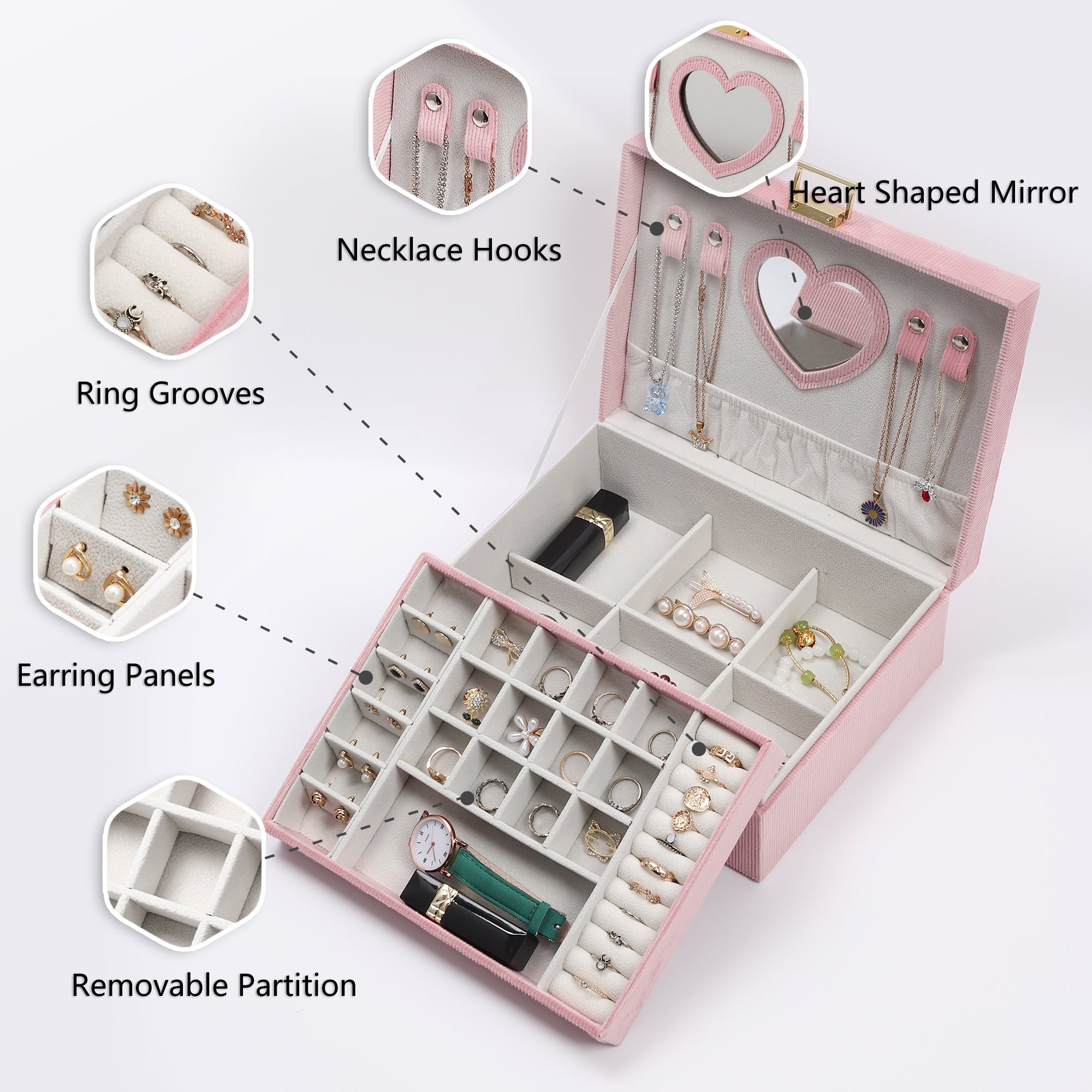 2-Layer Large Capacity Velvet Jewelry Organizer Box