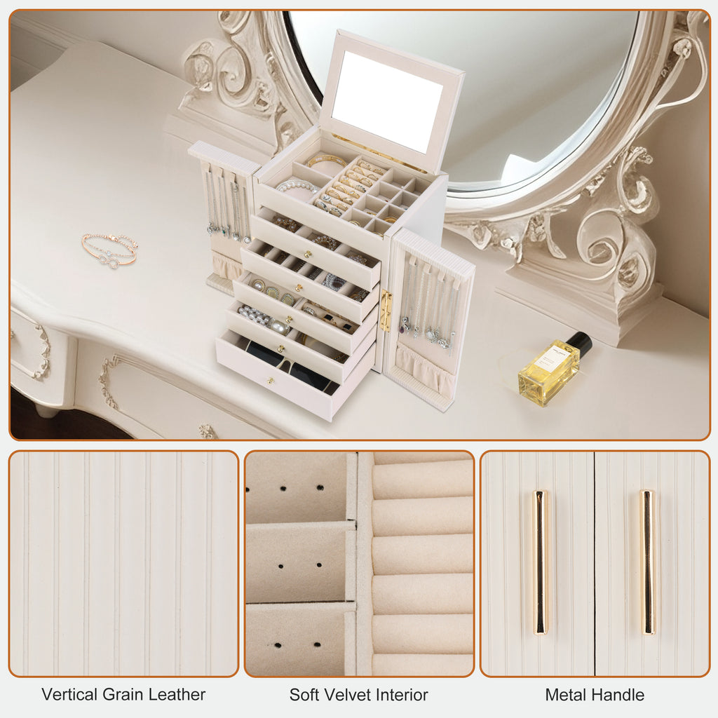 Large capacity and multi-functional 6-layer storage box with mirror