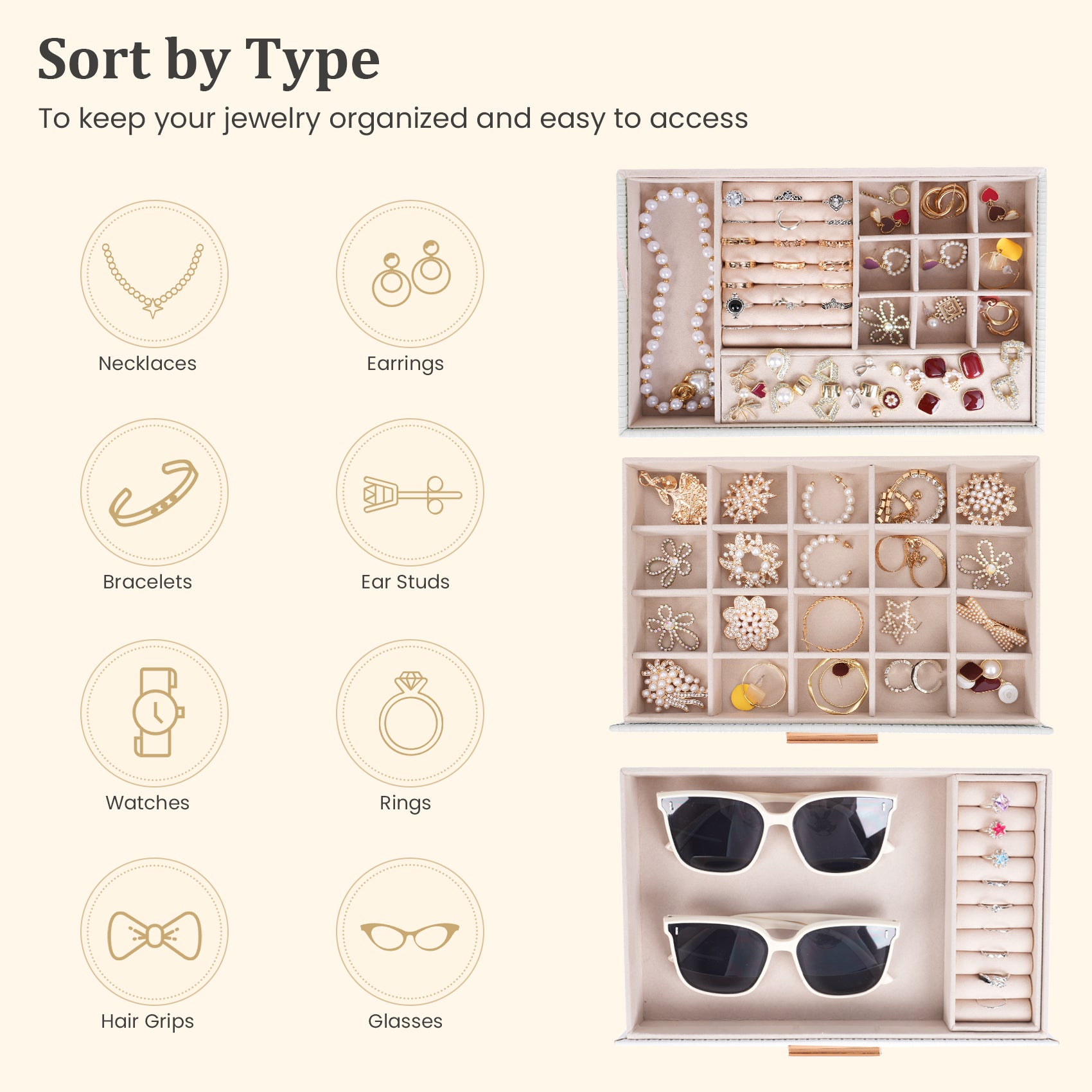 3-layer jewelry storage box with two drawers