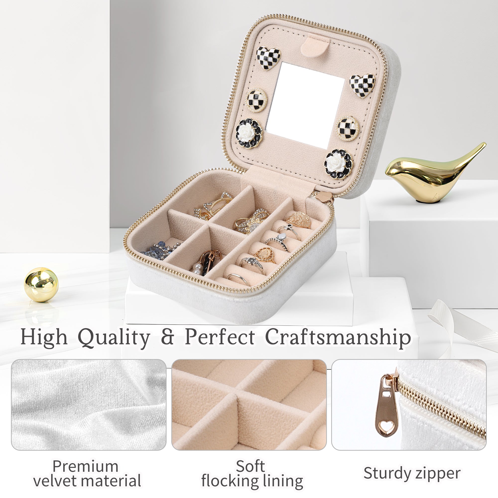 Mini three-layer jewelry storage box with a mirror