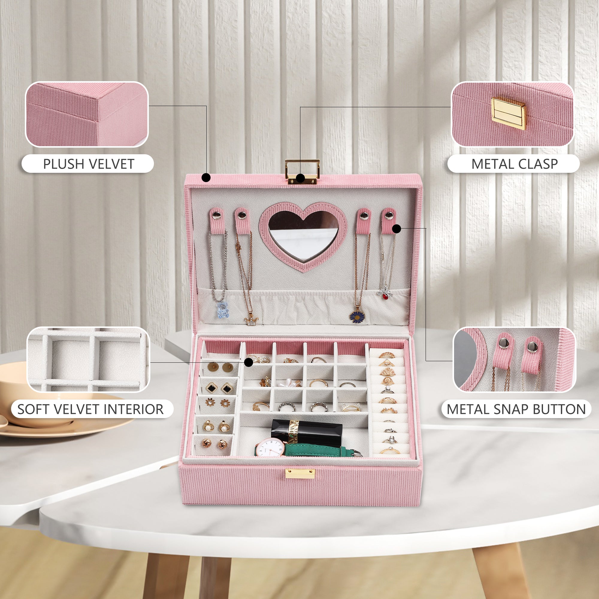2-Layer Large Capacity Velvet Jewelry Organizer Box