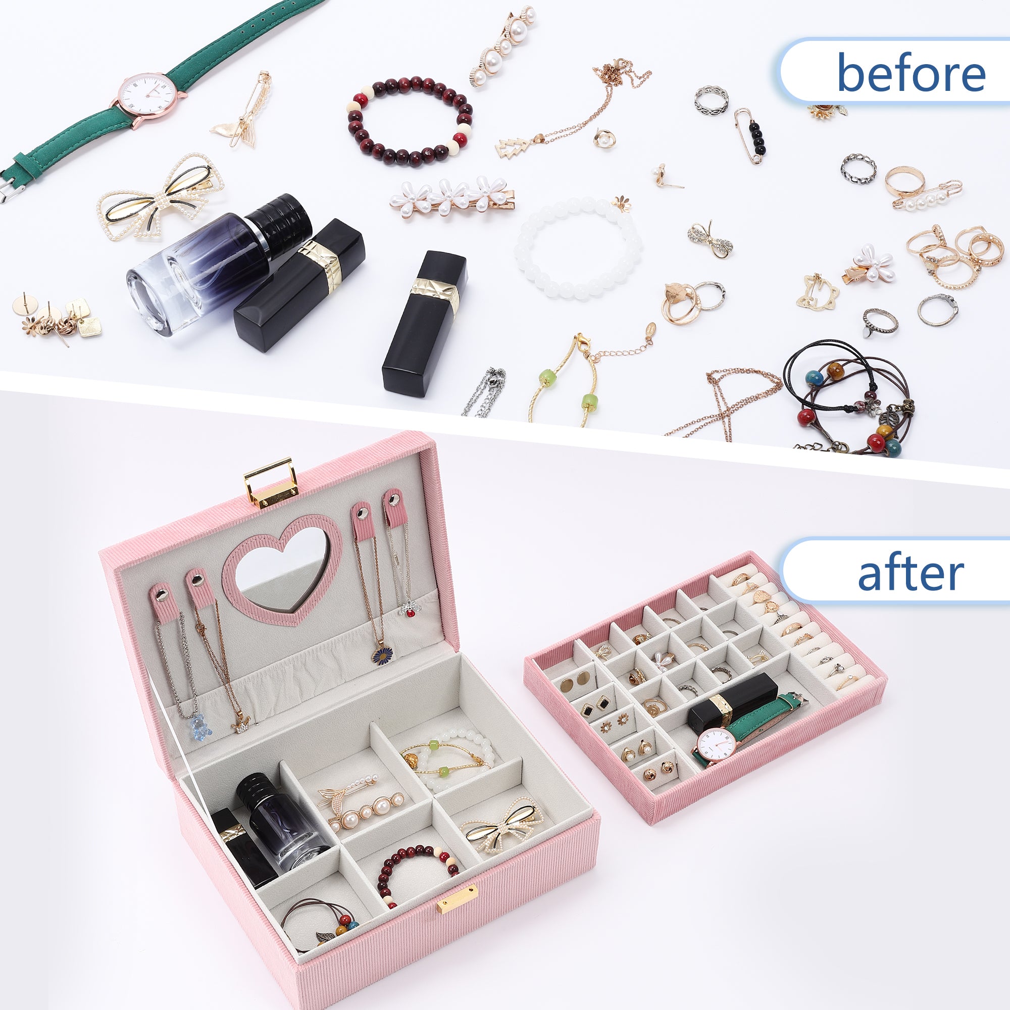 2-Layer Large Capacity Velvet Jewelry Organizer Box