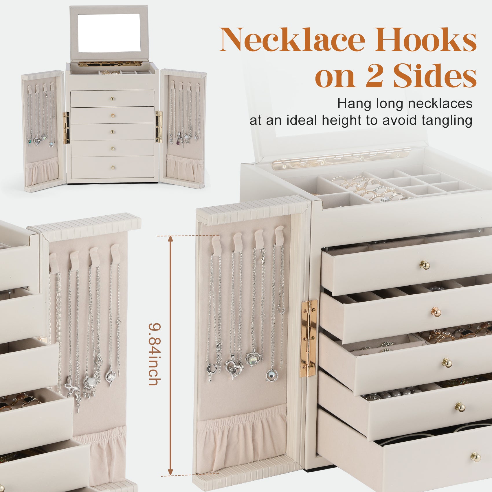Large capacity and multi-functional 6-layer storage box with mirror