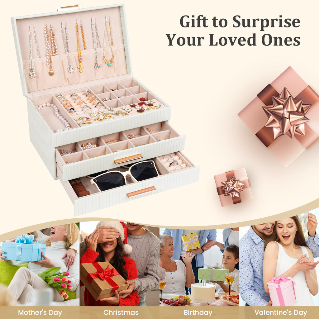3-layer jewelry storage box with two drawers