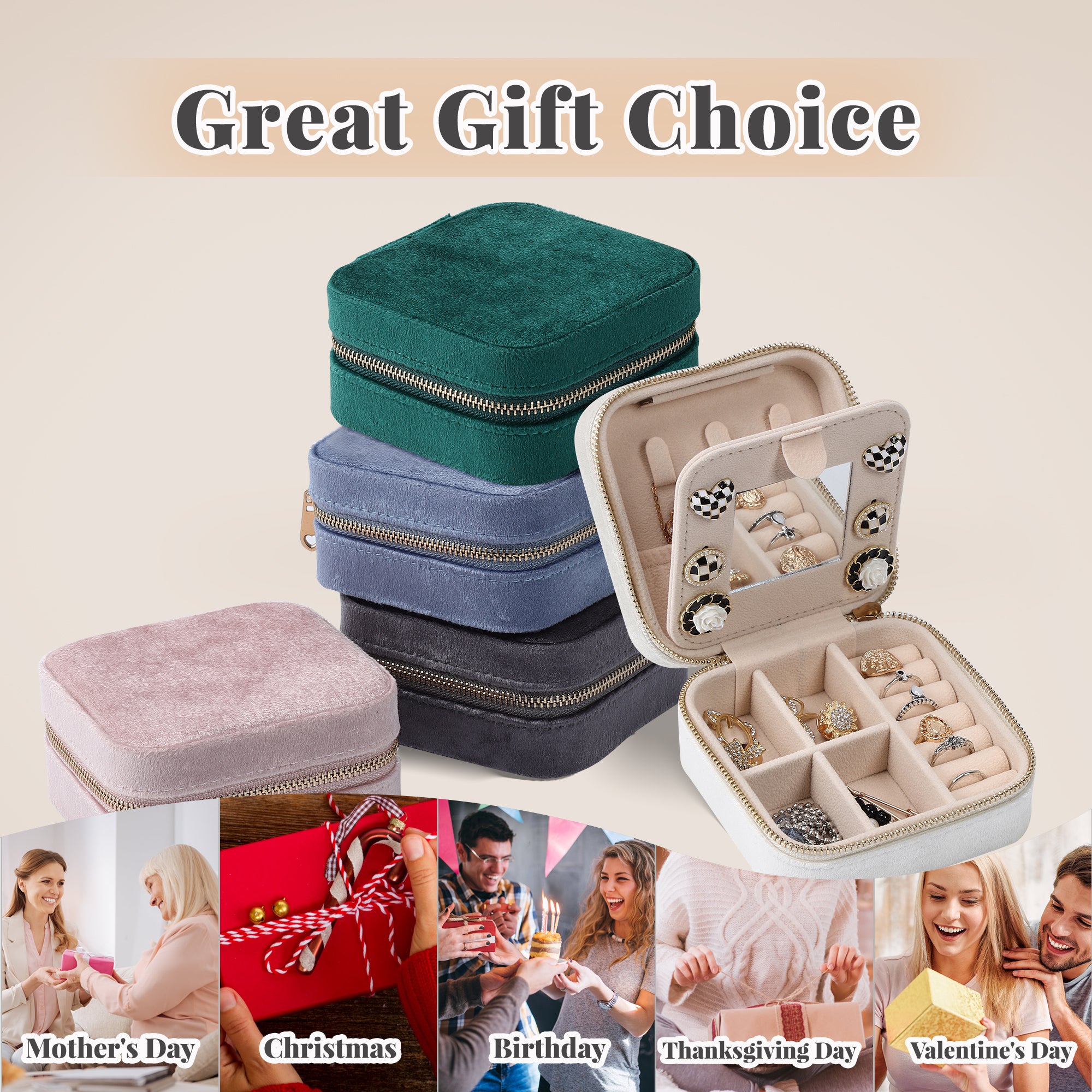 Mini three-layer jewelry storage box with a mirror