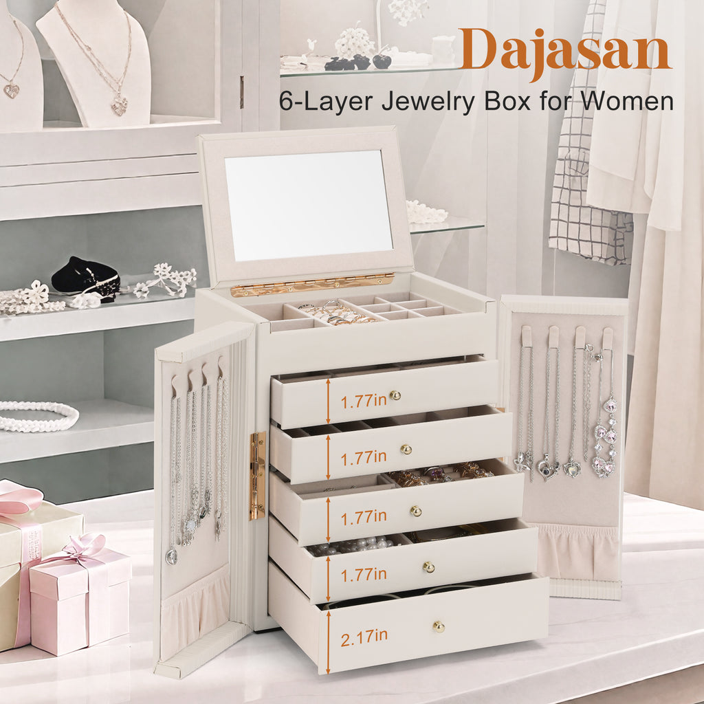 Large capacity and multi-functional 6-layer storage box with mirror