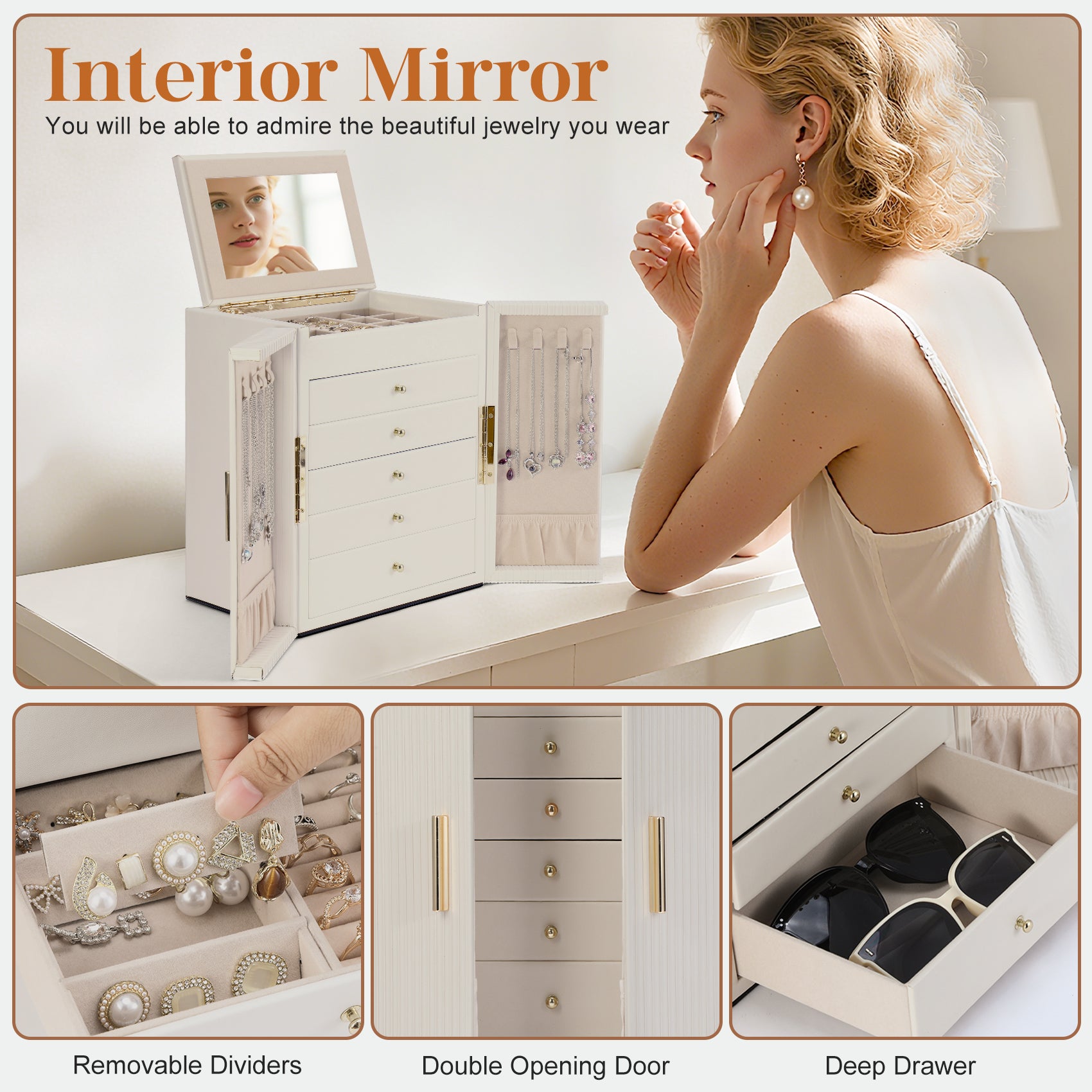 Large capacity and multi-functional 6-layer storage box with mirror